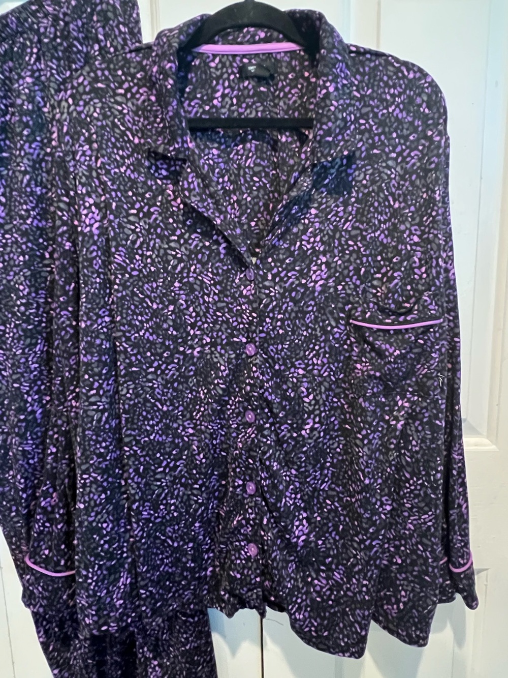 2 Pc Purple💜Printed Pajama Set - Button-Down Top & Pants, Simply Vera - Picture 3 of 14